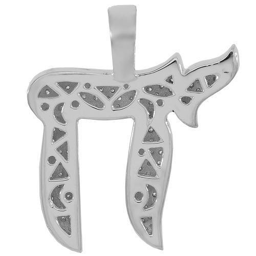 14K White Solid Gold Mens Diamond Chai Pendant 3.50 Ctw