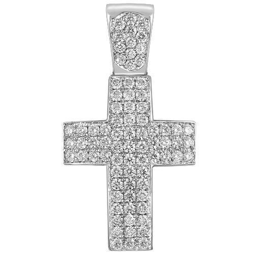 14K White Solid Gold Mens Diamond Cross Pendant 7.00 Ctw