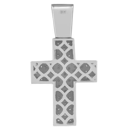 14K White Solid Gold Mens Diamond Cross Pendant 7.00 Ctw