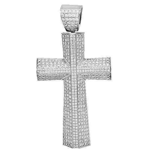 14K White Solid Gold Mens Diamond Cross Pendant 9.79 Ctw