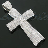 Thumbnail for 14K White Solid Gold Mens Diamond Cross Pendant 9.79 Ctw