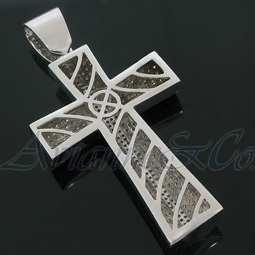 14K White Solid Gold Mens Diamond Cross Pendant 9.79 Ctw