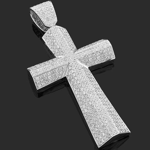 14K White Solid Gold Mens Diamond Cross Pendant 9.79 Ctw