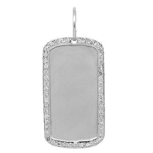 14K White Solid Gold Mens Diamond Dog Tag Pendant 1.60 Ctw