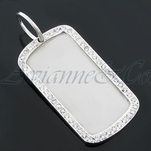 14K White Solid Gold Mens Diamond Dog Tag Pendant 1.60 Ctw