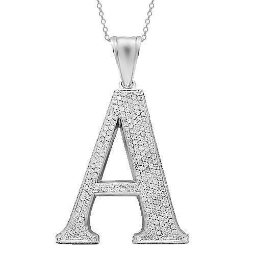 14K White Solid Gold Mens Diamond Initial Letter A Pendant 15.50 Ctw