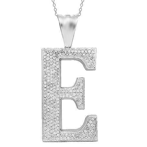 14K White Solid Gold Mens Diamond Initial Letter E Pendant 15.50 Ctw