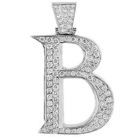 Thumbnail for 14K White Solid Gold Mens Diamond Large Letter B Initial Pendant 7.00 Ctw