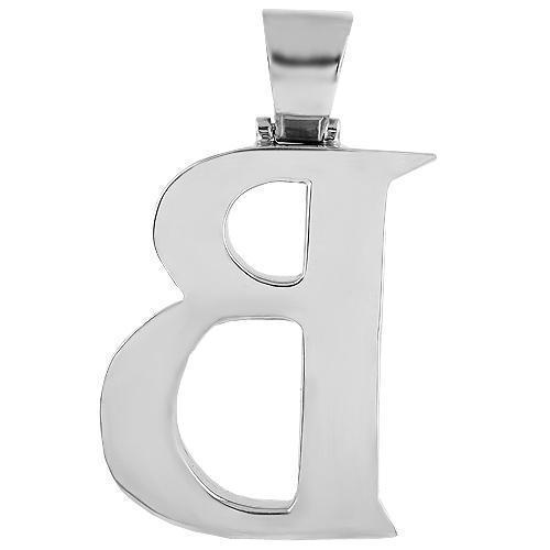 14K White Solid Gold Mens Diamond Large Letter B Initial Pendant 7.00 Ctw
