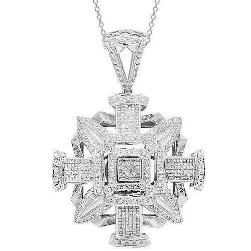 14K White Solid Gold Mens Diamond Pendant 5.97 Ctw