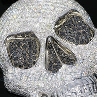 Thumbnail for 14K White Solid Gold Mens Diamond Skull Pendant with Black Diamonds 18.00 Ctw