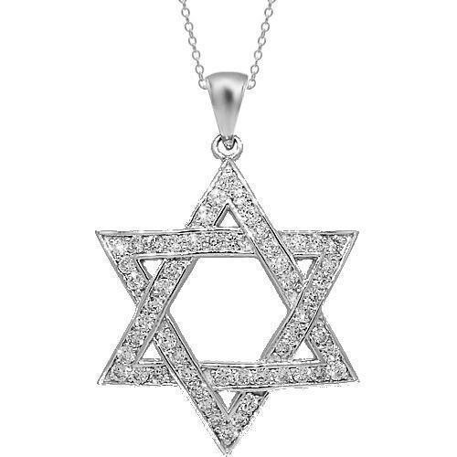 White 14K White Solid Gold Mens Diamond Star of David Pendant 1.39 Ctw