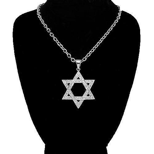 White 14K White Solid Gold Mens Diamond Star of David Pendant 1.39 Ctw