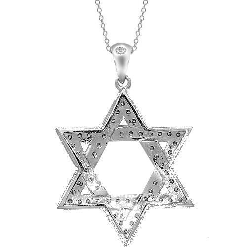 White 14K White Solid Gold Mens Diamond Star of David Pendant 1.39 Ctw