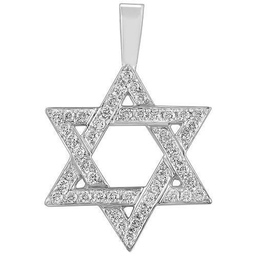 White 14K White Solid Gold Mens Diamond Star of David Pendant 1.50 Ctw