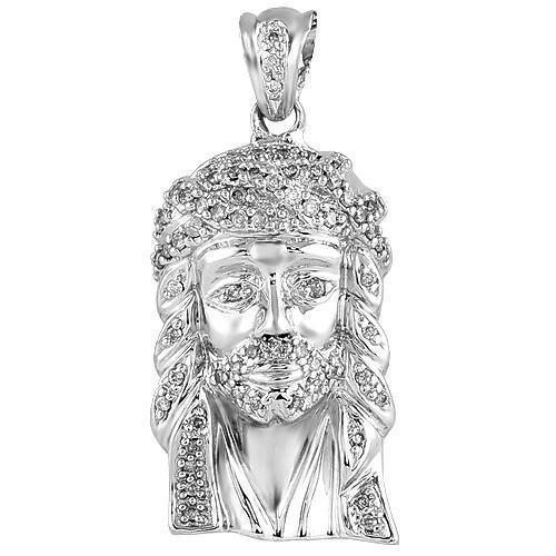 14K White Solid Gold Small Mens Diamond Jesus Head Pendant 1.2 Ctw –  Avianne Jewelers