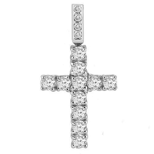 14K White Solid Gold Unisex Clarity Enhanced Diamond Cross Pendant 2.20 Ctw