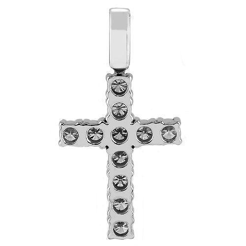 14K White Solid Gold Unisex Clarity Enhanced Diamond Cross Pendant 2.20 Ctw