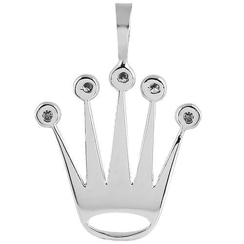 White 14K White Solid Gold Unisex Crown Pendant With Round Cut Diamonds 0.39 Ctw