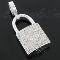 Thumbnail for 14K White Solid Gold Unisex Diamond Lock Pendant 4.27 Ctw