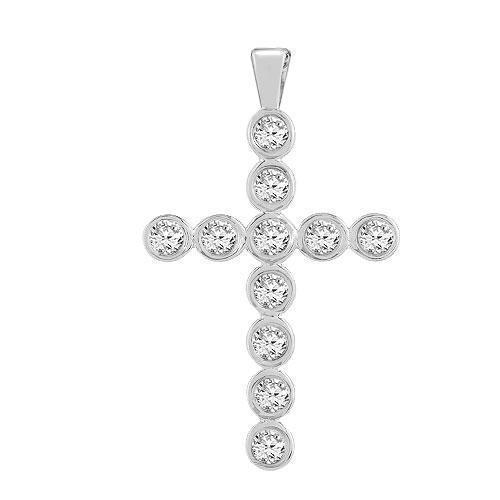 White 14K White Solid Gold Womens Bezel Set Diamond Cross 0.59 Ctw