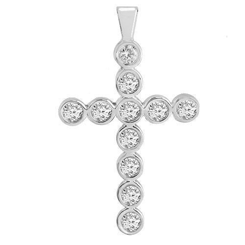 White 14K White Solid Gold Womens Bezel Set Diamond Cross 1.15 Ctw