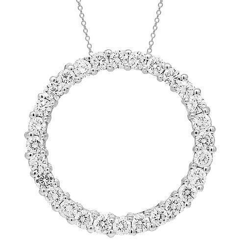 White 14K White Solid Gold Womens Diamond Circle Pendant 2.00 Ctw