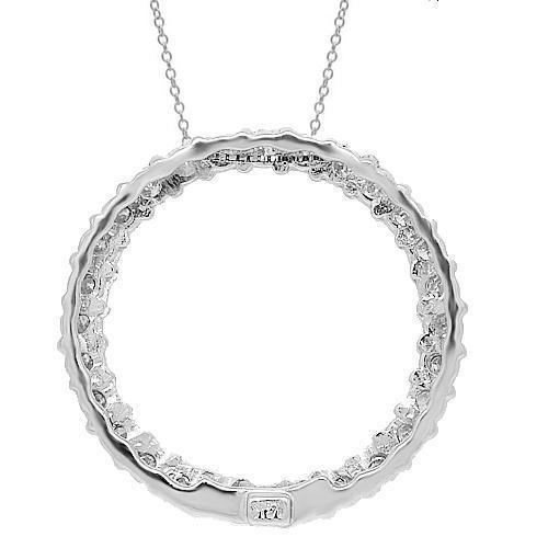 White 14K White Solid Gold Womens Diamond Circle Pendant 2.00 Ctw