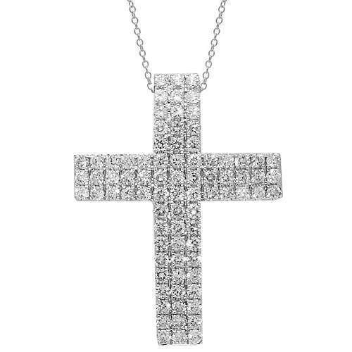 White 14K White Solid Gold Womens Diamond Cross Pendant 1.50 Ctw