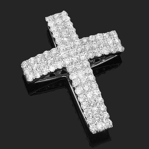White 14K White Solid Gold Womens Diamond Cross Pendant 1.50 Ctw