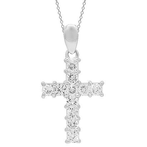 14K White Solid Gold Womens Diamond Cross Pendant 1.79 Ctw
