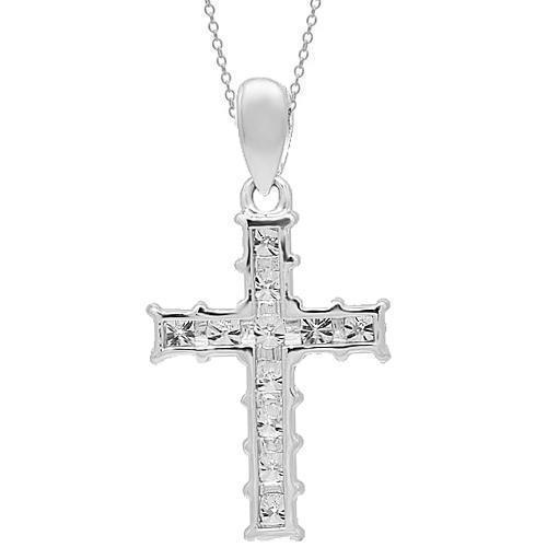 14K White Solid Gold Womens Diamond Cross Pendant 1.79 Ctw