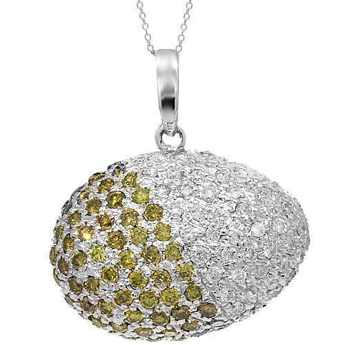 14K White Solid Gold Womens Diamond Egg Pendant with Yellow Diamonds 2.00 Ctw