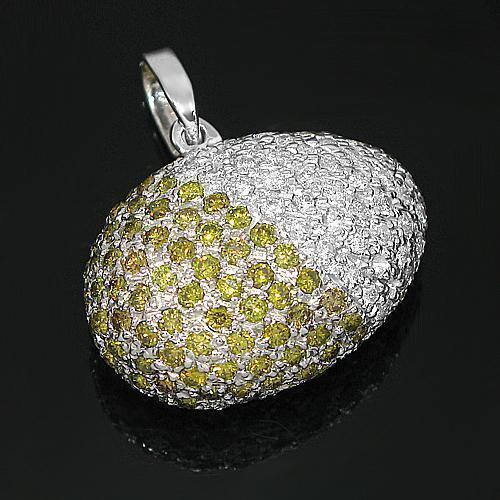 14K White Solid Gold Womens Diamond Egg Pendant with Yellow Diamonds 2.00 Ctw