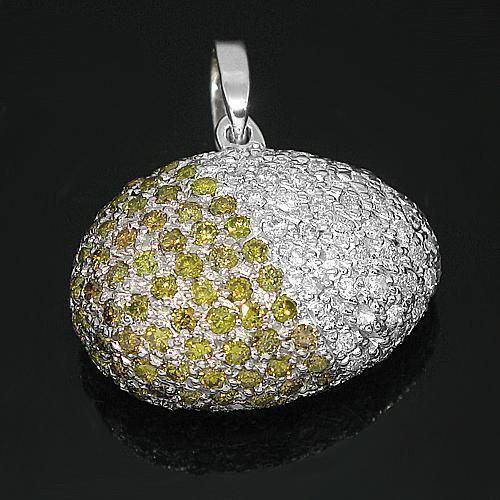 14K White Solid Gold Womens Diamond Egg Pendant with Yellow Diamonds 2.00 Ctw