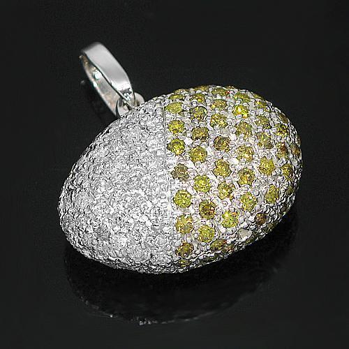 14K White Solid Gold Womens Diamond Egg Pendant with Yellow Diamonds 2.00 Ctw
