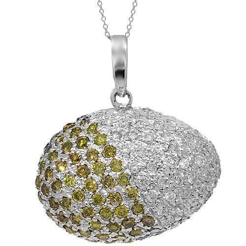 14K White Solid Gold Womens Diamond Egg Pendant with Yellow Diamonds 2.00 Ctw