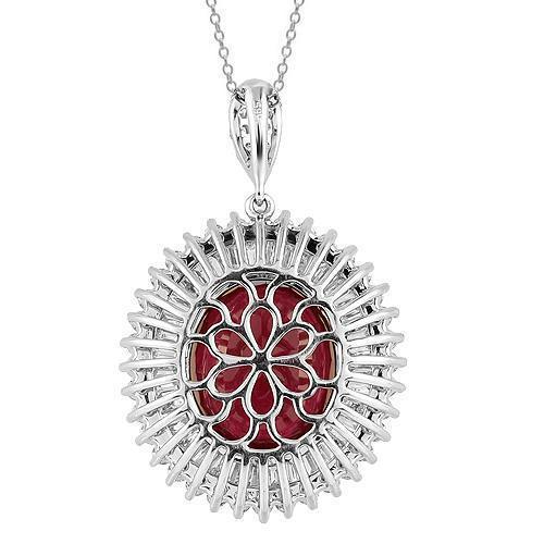 14K White Solid Gold Womens Diamond Gorgeous Oval Pendant With Ruby 0.94 Ctw