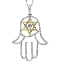 Thumbnail for White 14K White Solid Gold Womens Diamond Hamsa Pendant 0.55 Ctw