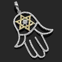 Thumbnail for White 14K White Solid Gold Womens Diamond Hamsa Pendant 0.55 Ctw