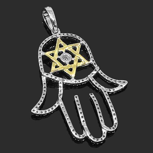 White 14K White Solid Gold Womens Diamond Hamsa Pendant 0.55 Ctw