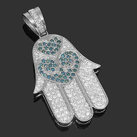 Thumbnail for 14K White Solid Gold Womens Diamond Hamsa Pendant with Blue Diamonds 1.75 Ctw