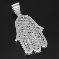 Thumbnail for 14K White Solid Gold Womens Diamond Hamsa Pendant with Blue Diamonds 1.75 Ctw