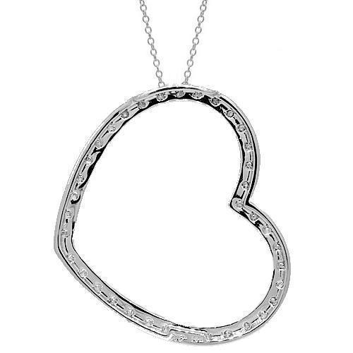 White 14K White Solid Gold Womens Diamond Heart Pendant 0.96 Ctw