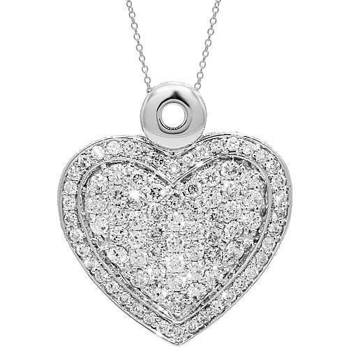 14K White Solid Gold Womens Diamond Heart Pendant 2.59 Ctw