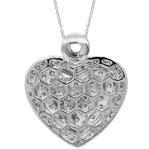 14K White Solid Gold Womens Diamond Heart Pendant 2.59 Ctw