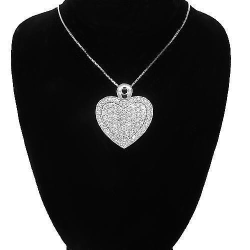 14K White Solid Gold Womens Diamond Heart Pendant 2.59 Ctw