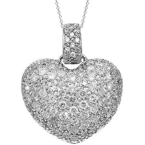 14K White Solid Gold Womens Diamond Heart Pendant 3.31 Ctw