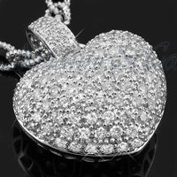 Thumbnail for 14K White Solid Gold Womens Diamond Heart Pendant 3.31 Ctw