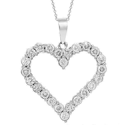 14K White Solid Gold Womens Diamond Heart Pendant 3.50 Ctw